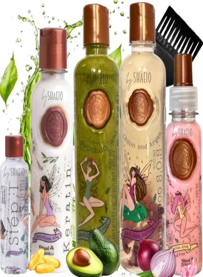 SHAEIO RITUAL BOTANICO Keratina para Alisar el Pelo 250ML + Kit Crecimiento Acelerado y Ultra Reparador S.O.S: Shampoo de Cebolla, Acondicionador Intensivo PLEX, Termoprotector para Cabello + Aplicador - Image 1